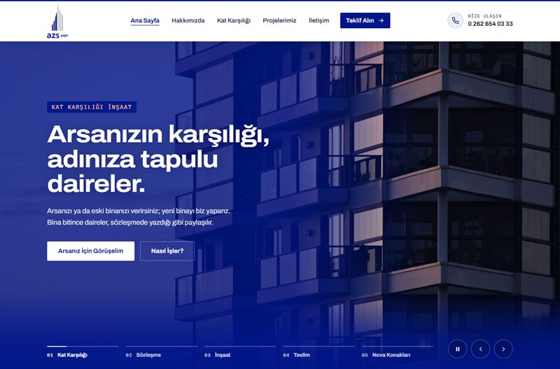 AZS Yapı web sitesinin ana sayfası