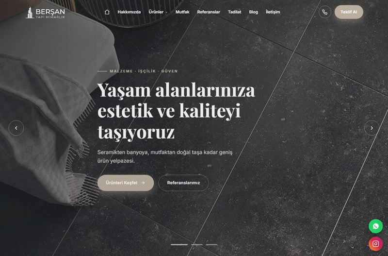Berşan Yapı Mimarlık web sitesinin ana sayfası